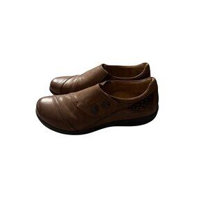Aetrex  Womens Brown Leather Slip-On Shoes With Braided Decorative Size 9
